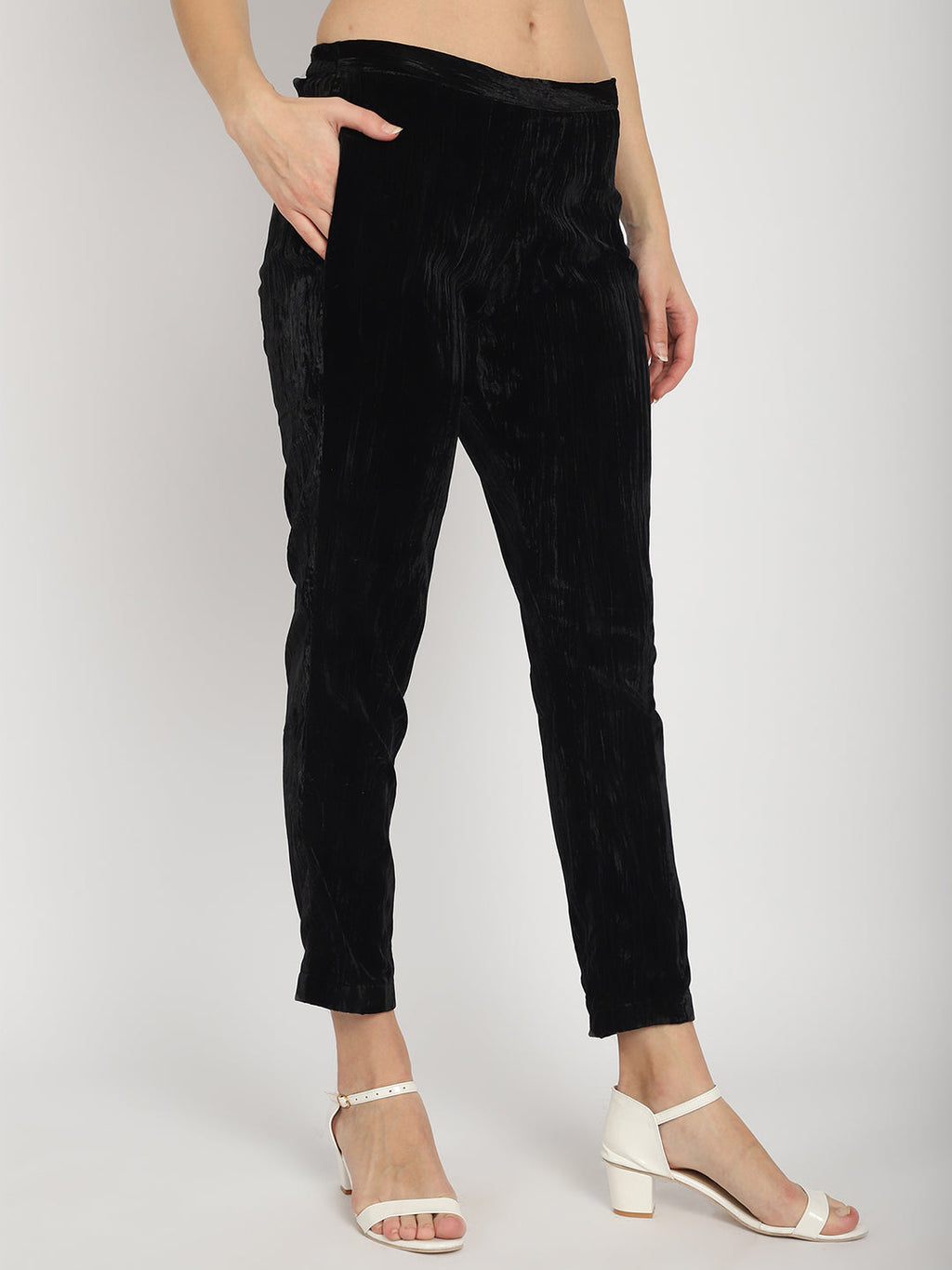VELVET BLACK SIDE ZIP PANT