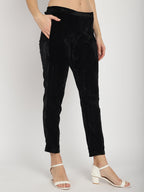VELVET BLACK SIDE ZIP PANT