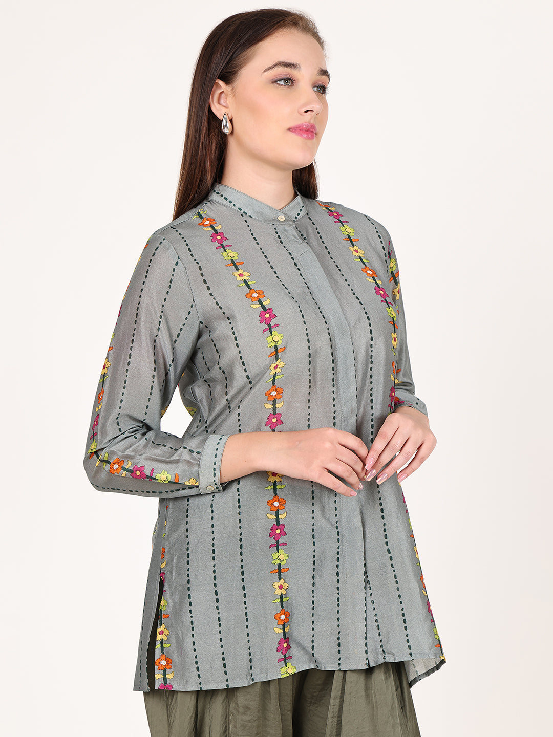 LINES GREY CONCEAL BUTTON SHIRT