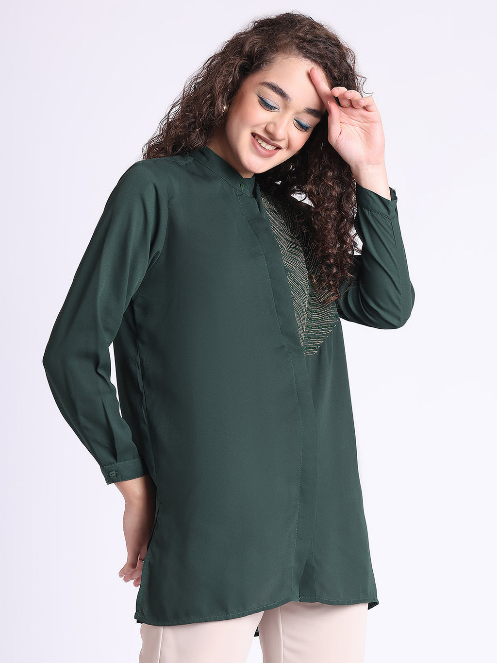 EMERALD FEATHER CONCEAL PLACKET SHIRT