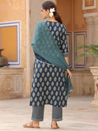Women Ethnic Motifs Printed Regular Pure Cotton Kurta with Trousers & With Dupatta