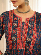 Women Ethnic Motifs Printed Pleated Pure Cotton Kurta with Trousers & With Dupatta