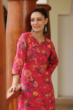 Women Fuchsia Floral Printed Pure Cotton Kurta with Trousers