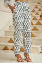 Women White Ethnic Motifs Printed Straight Kurta With Printed Trouser