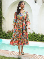 Women Ethnic Motifs Printed V-Neck Fit and Flare Ethnic Dress