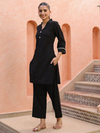 V-Neck Pure Cotton Tunic With Trousers Co-Ords