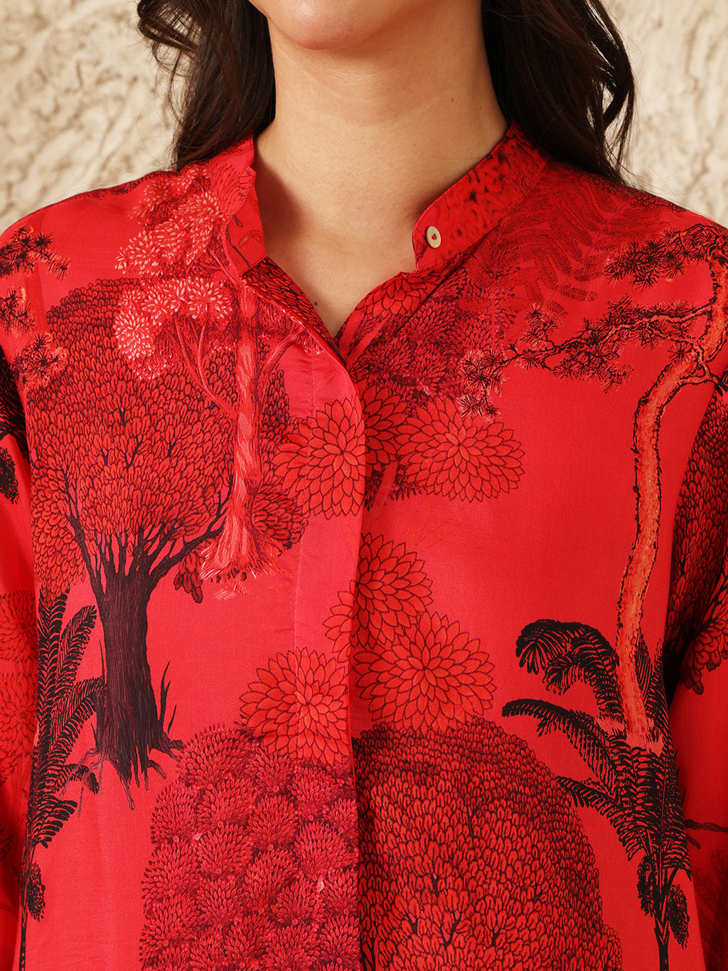 RED NEEV CONCEAL BUTTON SHIRT