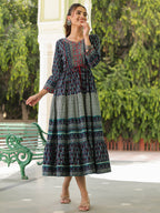 Printed Round Neck Pure Cotton Ethnic Dresses