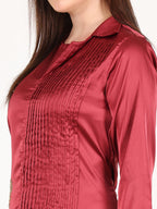 SCARLET RED HALF PLEATED BEADED DRESS
