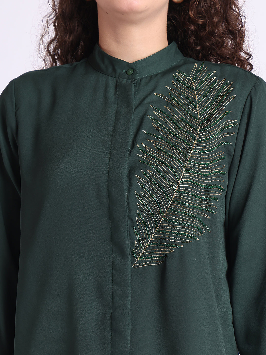 EMERALD FEATHER CONCEAL PLACKET SHIRT