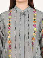 LINES GREY CONCEAL BUTTON SHIRT