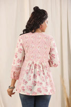 Women Peach Ethnic Motifs Printed Pure Cotton Kurti