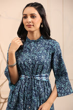 Women Navy Blue Ethnic Motifs A Line Dress