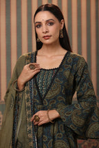Women Teal Paisley Printed Pure Cotton Anarkali Kurta With Trousers & Dupatta