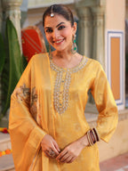 Women Ethnic Motifs Regular Pure Cotton Kurta with Trousers & With Dupatta