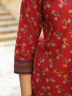 Women Maroon Motifs Printed, Sequinned Pure Cotton Kurti