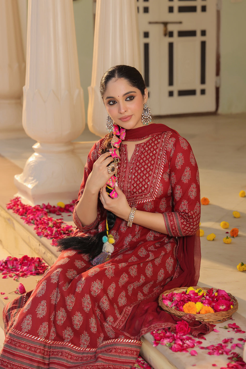 Women Ethnic Motifs Printed Regular Pure Cotton Kurta with Trousers & With Dupatta