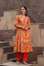 Printed Gotta Patti Pure Cotton A-Line Kurta with Trousers & Dupatta