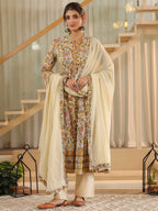 Women Floral Printed Regular Pure Cotton Kurta with Trousers & With Dupatta
