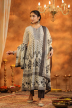 Floral Printed Pure Cotton Kurta With Trousers & Dupatta