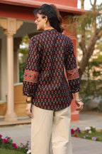 Print Mandarin Collar Cotton Top