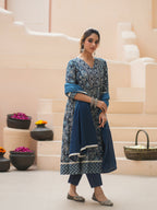 Women Floral Printed Cotton Kurta with Trousers & Dupatta