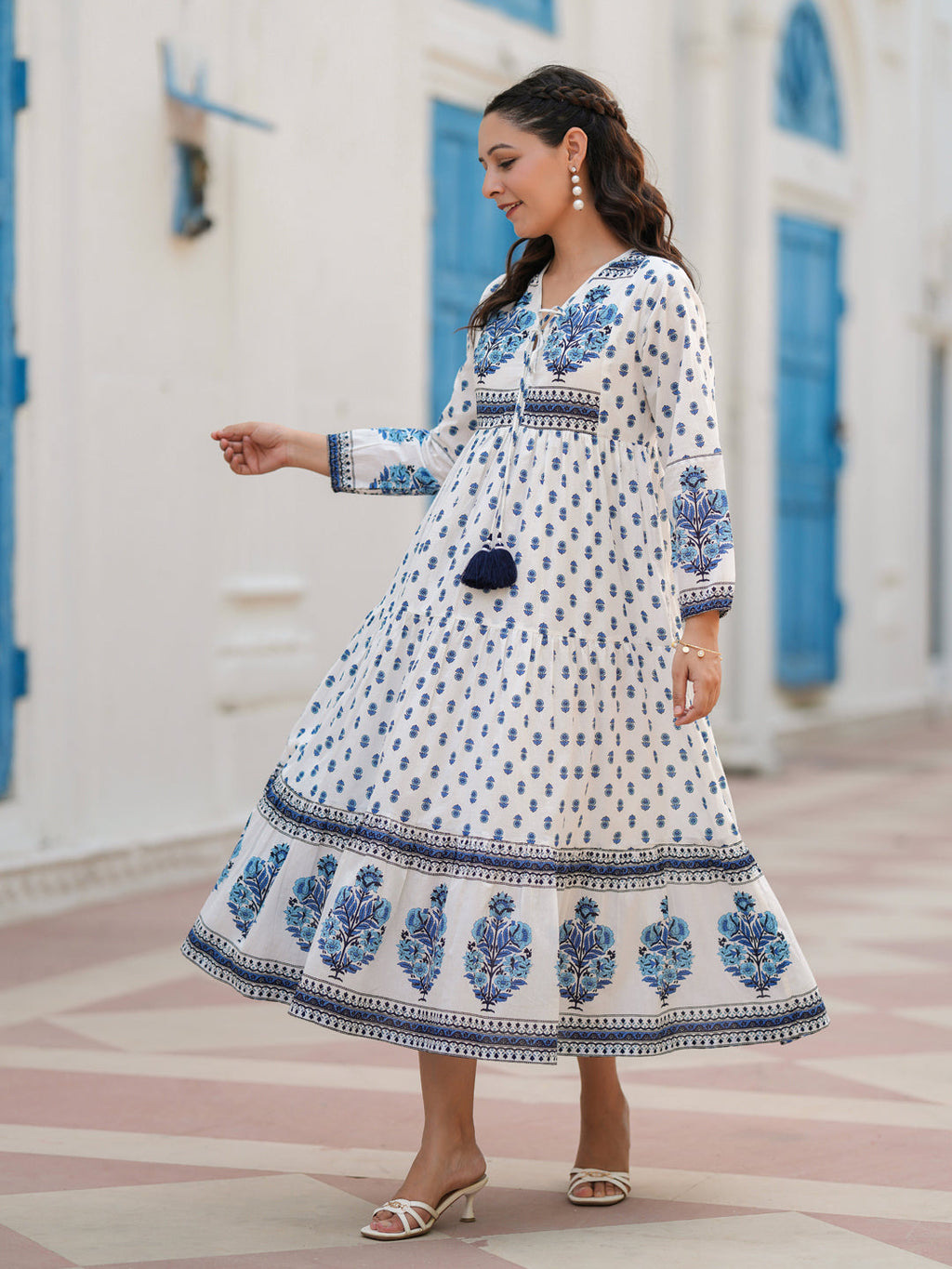 Ethnic Motifs Printed Cotton Fit & Flare Midi Dress