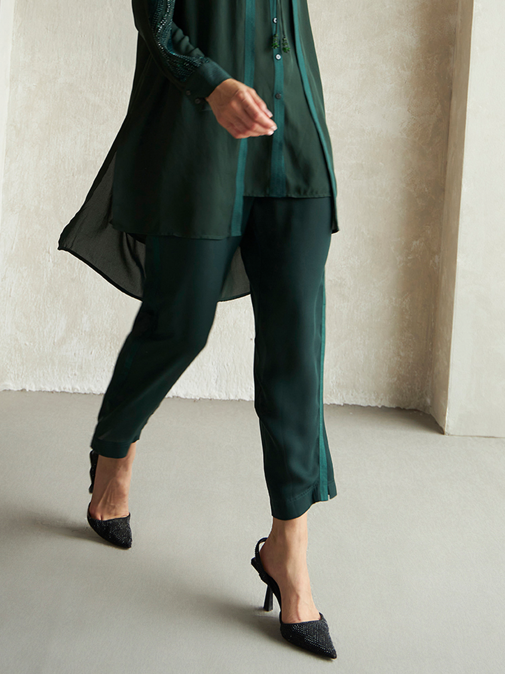EMERALD GREEN ALEXA NARROW LEG TROUSER