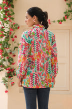 Women Abstract Printed Shirt Collar Pure Cotton Top
