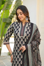 Women Ethnic Motifs Printed Regular Pure Cotton Kurta with Trousers & With Dupatta