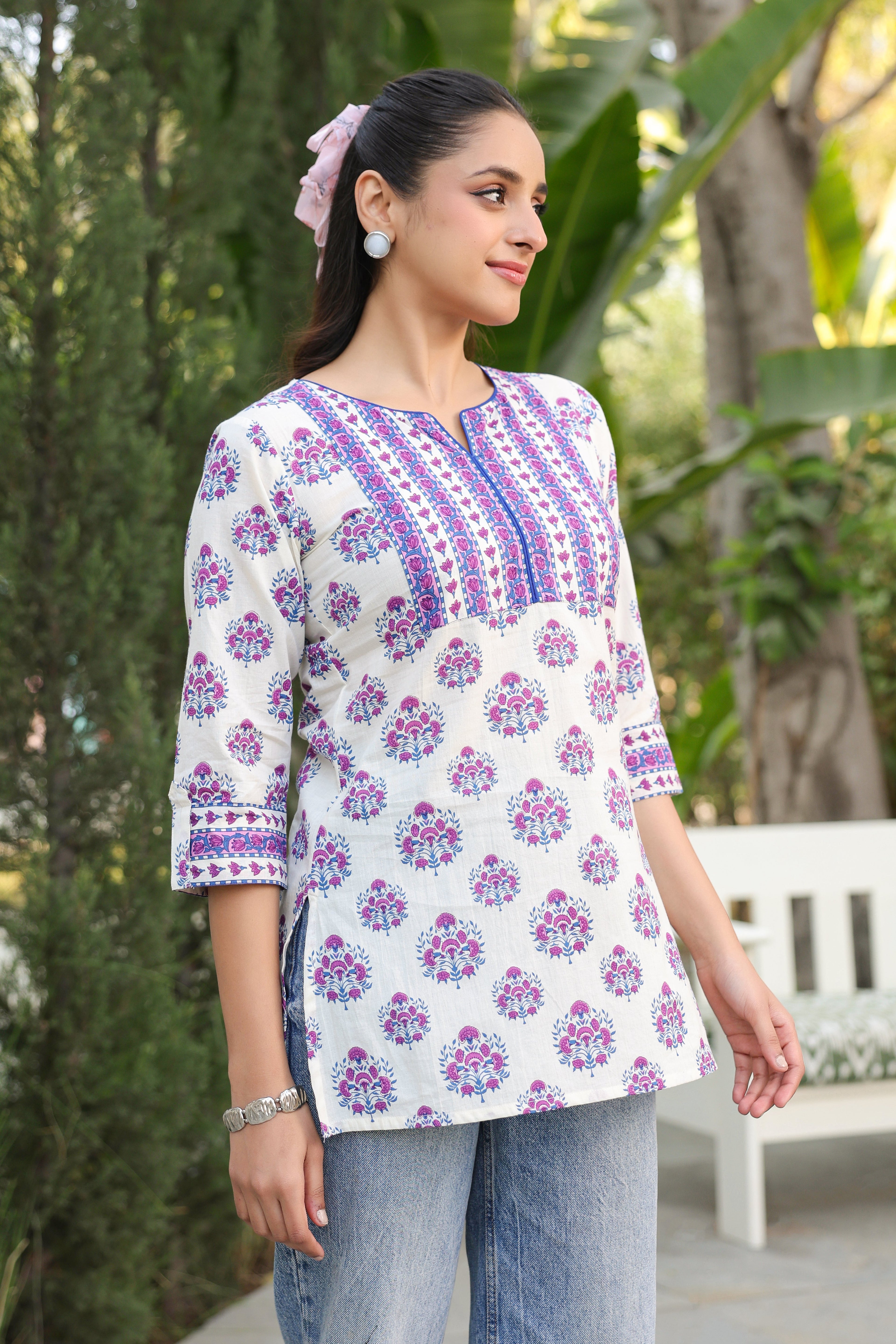 Ethnic Motifs Printed Round Neck Pure Cotton Top