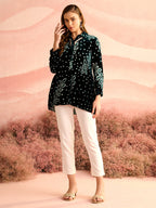 VELVET EMERALD GREEN BANDHEJ KILA SHIRT