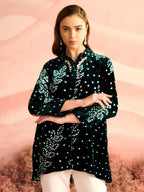 VELVET EMERALD GREEN BANDHEJ KILA SHIRT