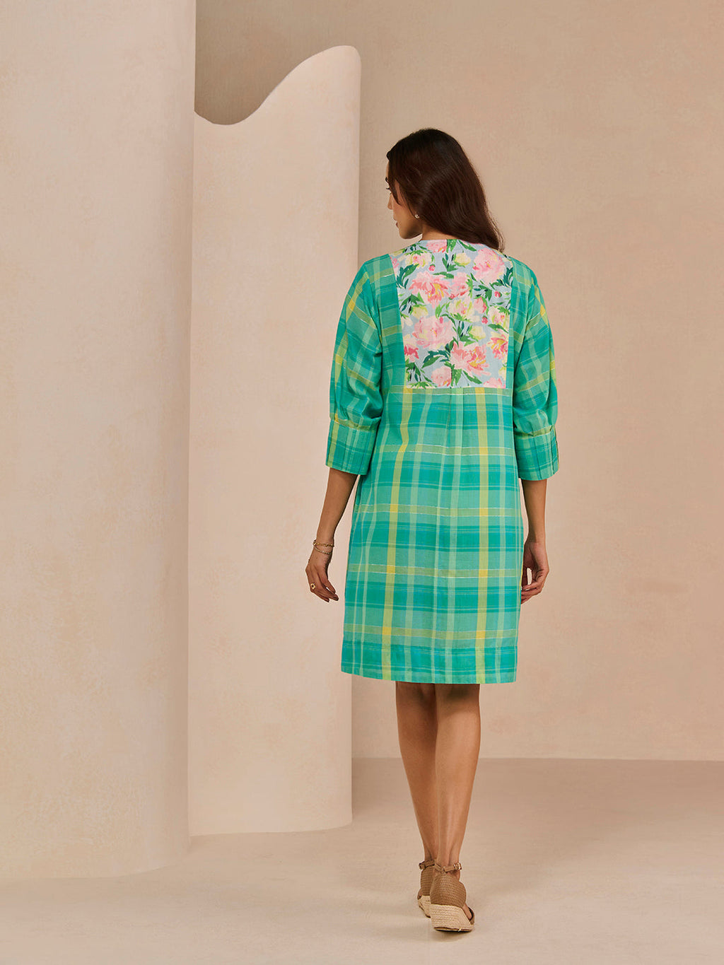 TURQ AQUA CHECK BRANCH DRESS