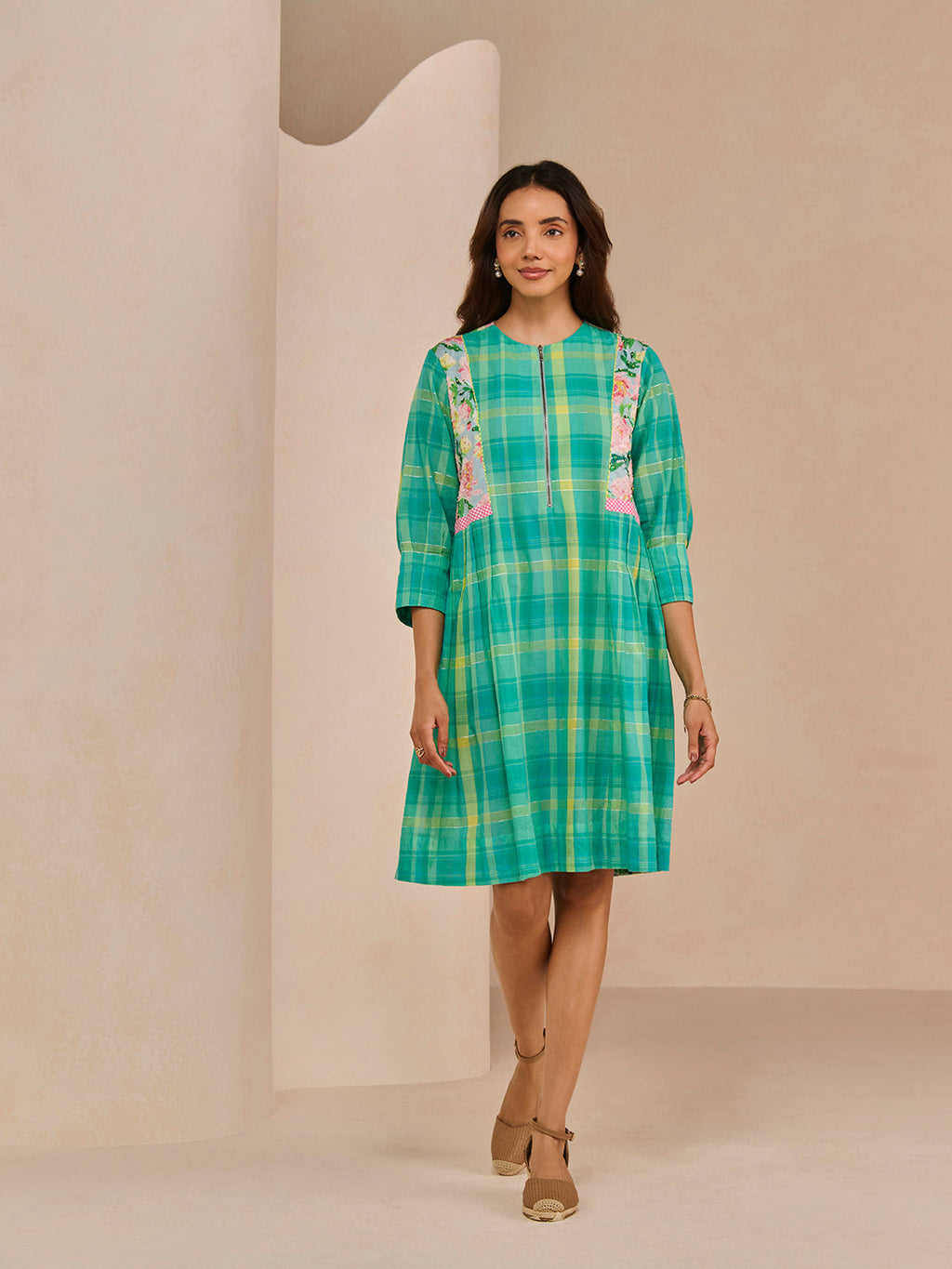 TURQ AQUA CHECK BRANCH DRESS