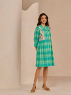 TURQ AQUA CHECK BRANCH DRESS