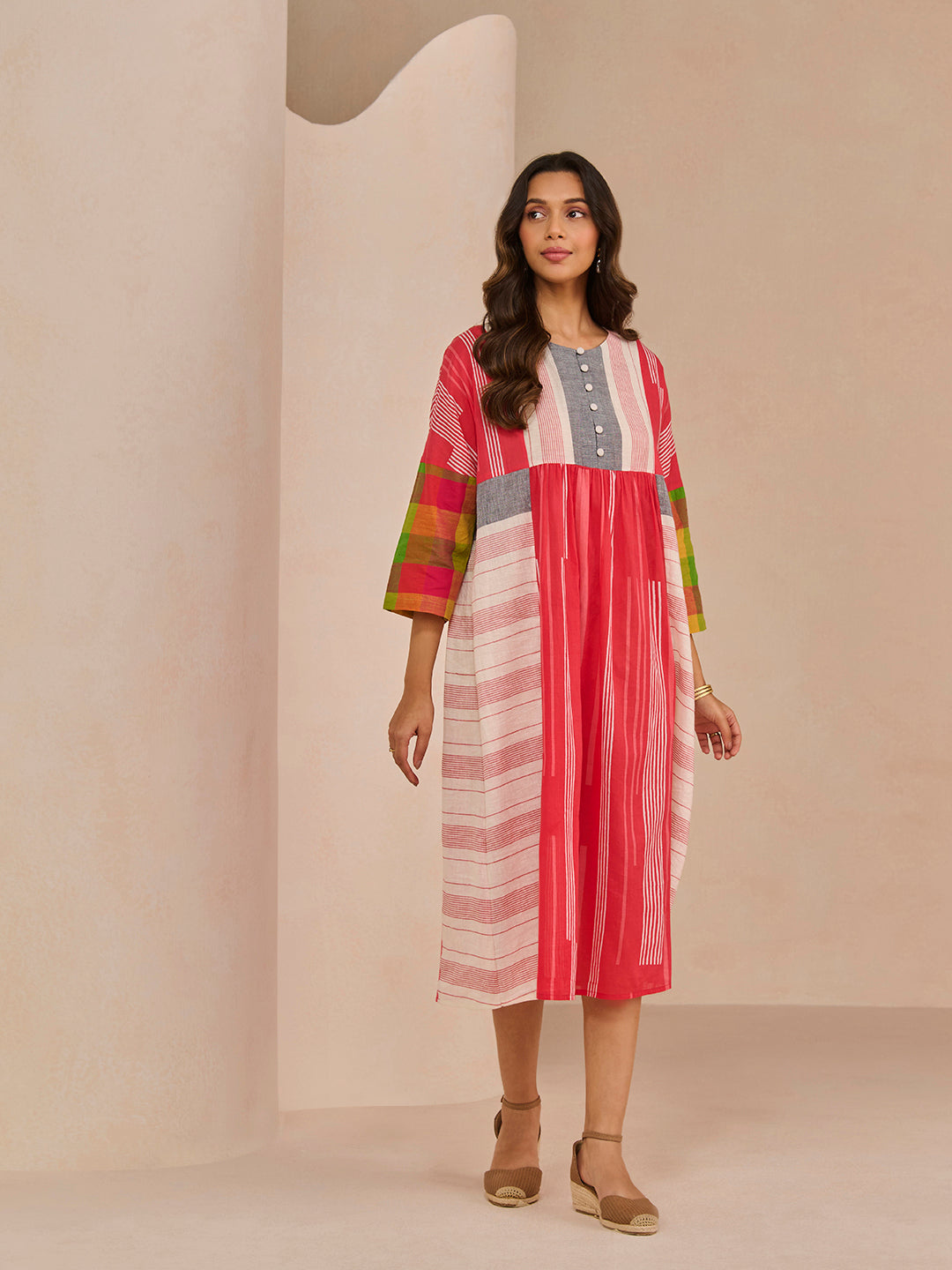 TRIM RED ROUCHA DRESS