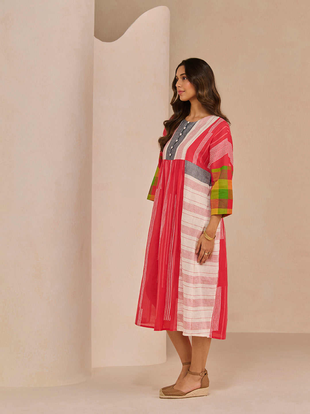 TRIM RED ROUCHA DRESS