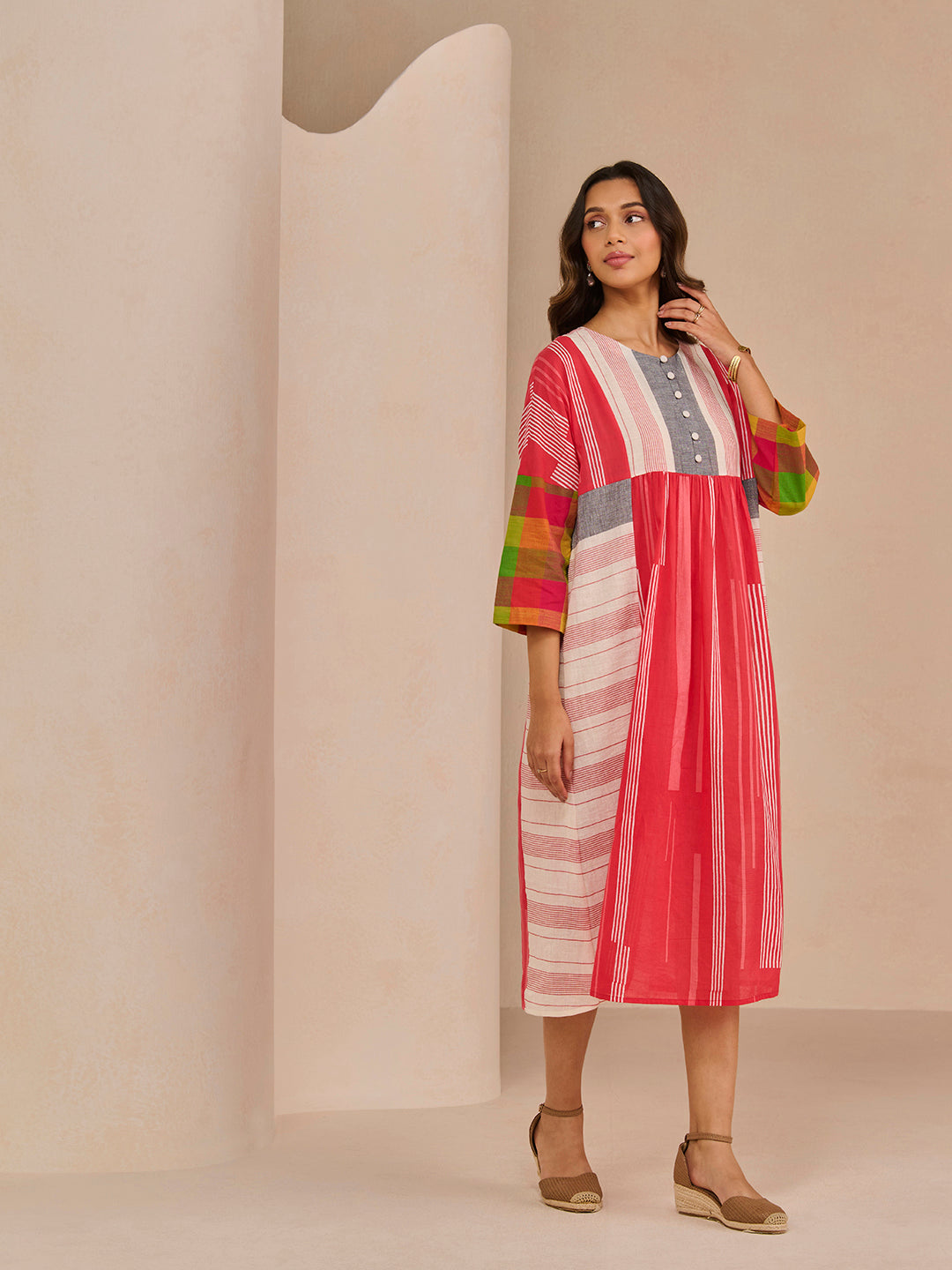 TRIM RED ROUCHA DRESS