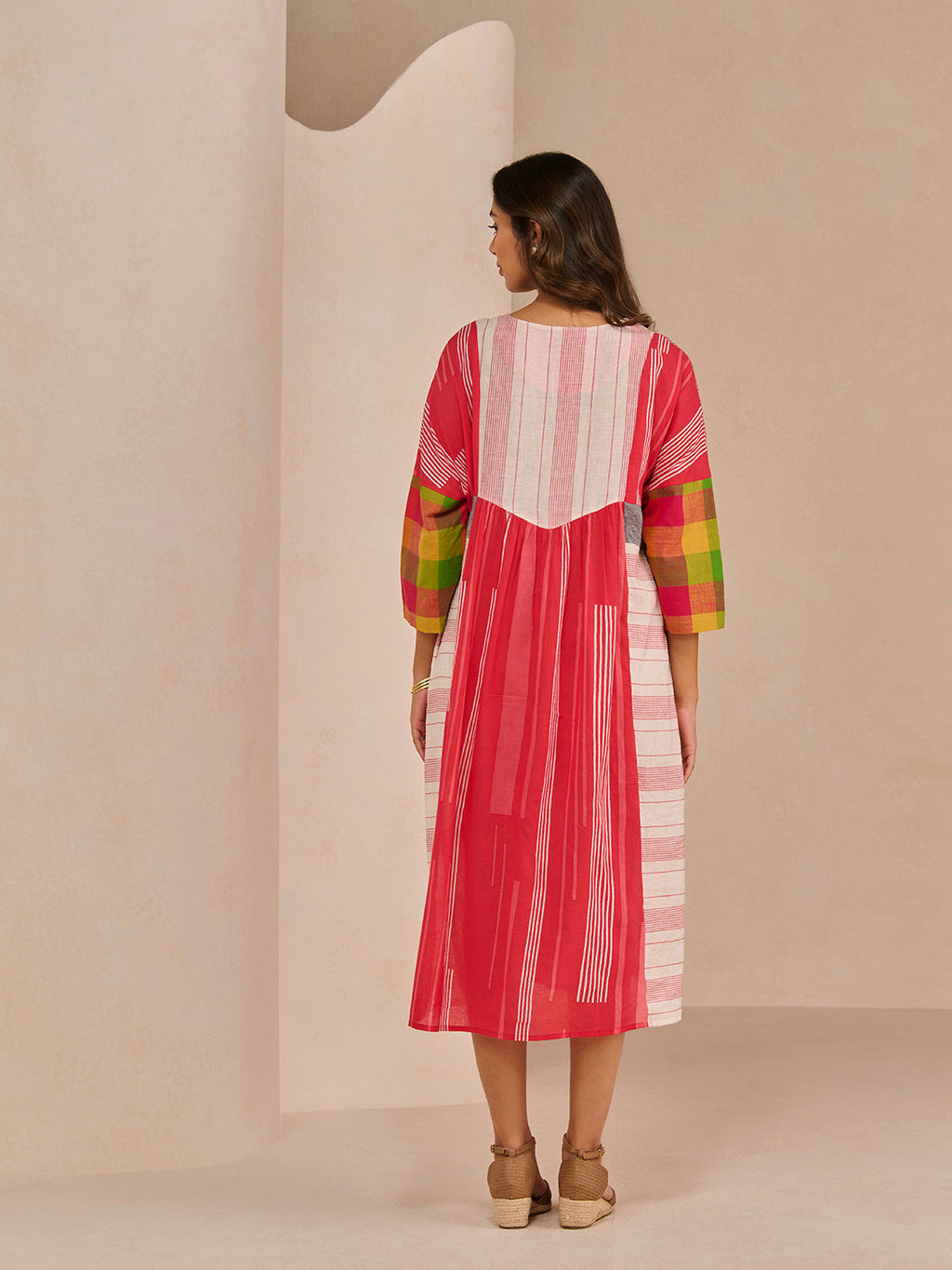 TRIM RED ROUCHA DRESS