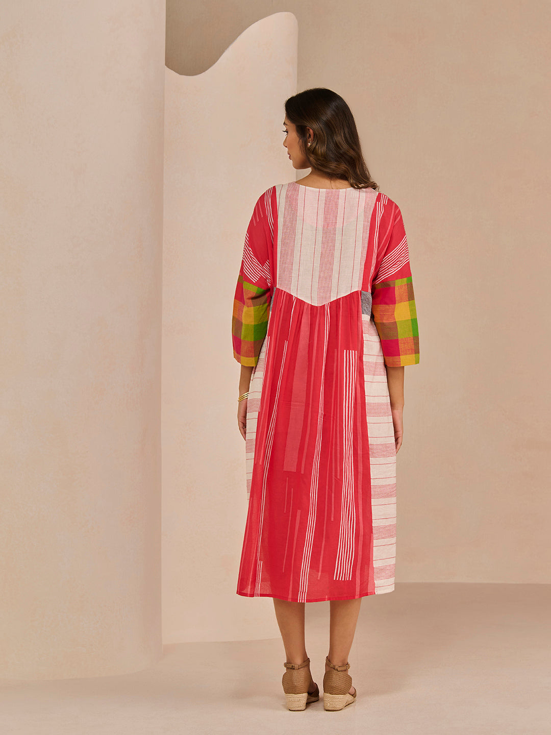 TRIM RED ROUCHA DRESS
