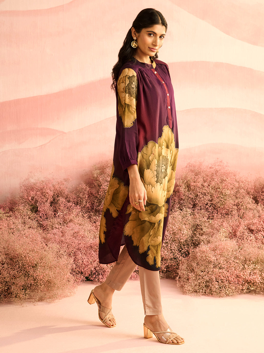 PURPLE FLORA GATHERED TUNIC