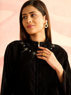 BLACK TRIM VELVET SHIRT