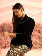 BLACK TRIM VELVET SHIRT