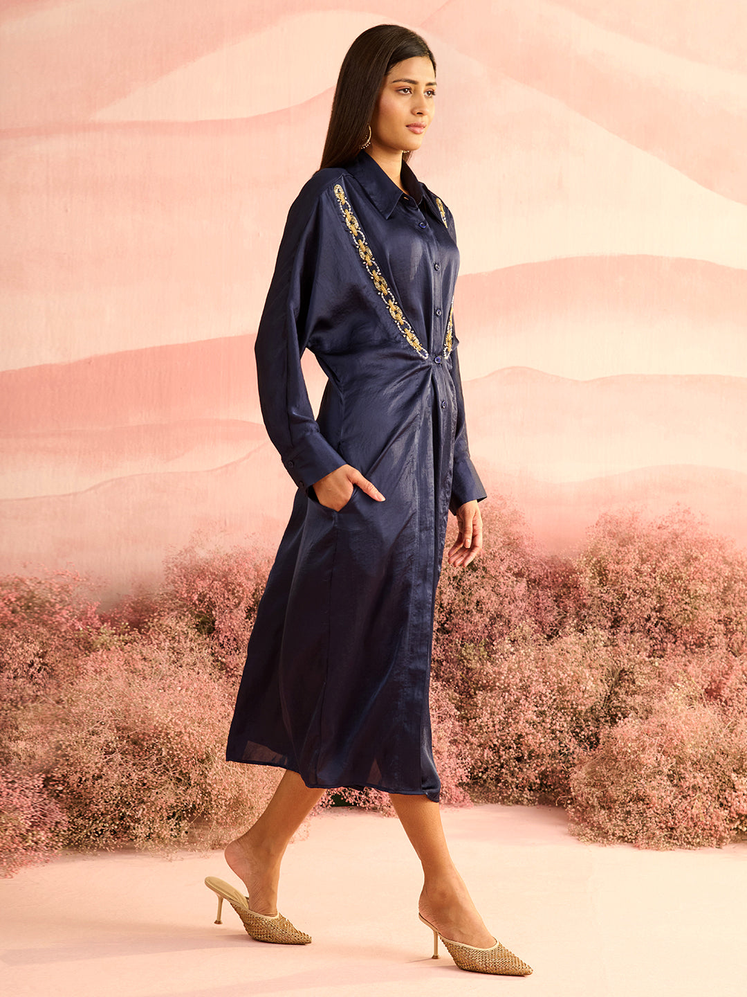 NAVY FLOX DRESS