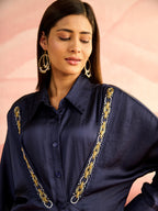 NAVY FLOX DRESS