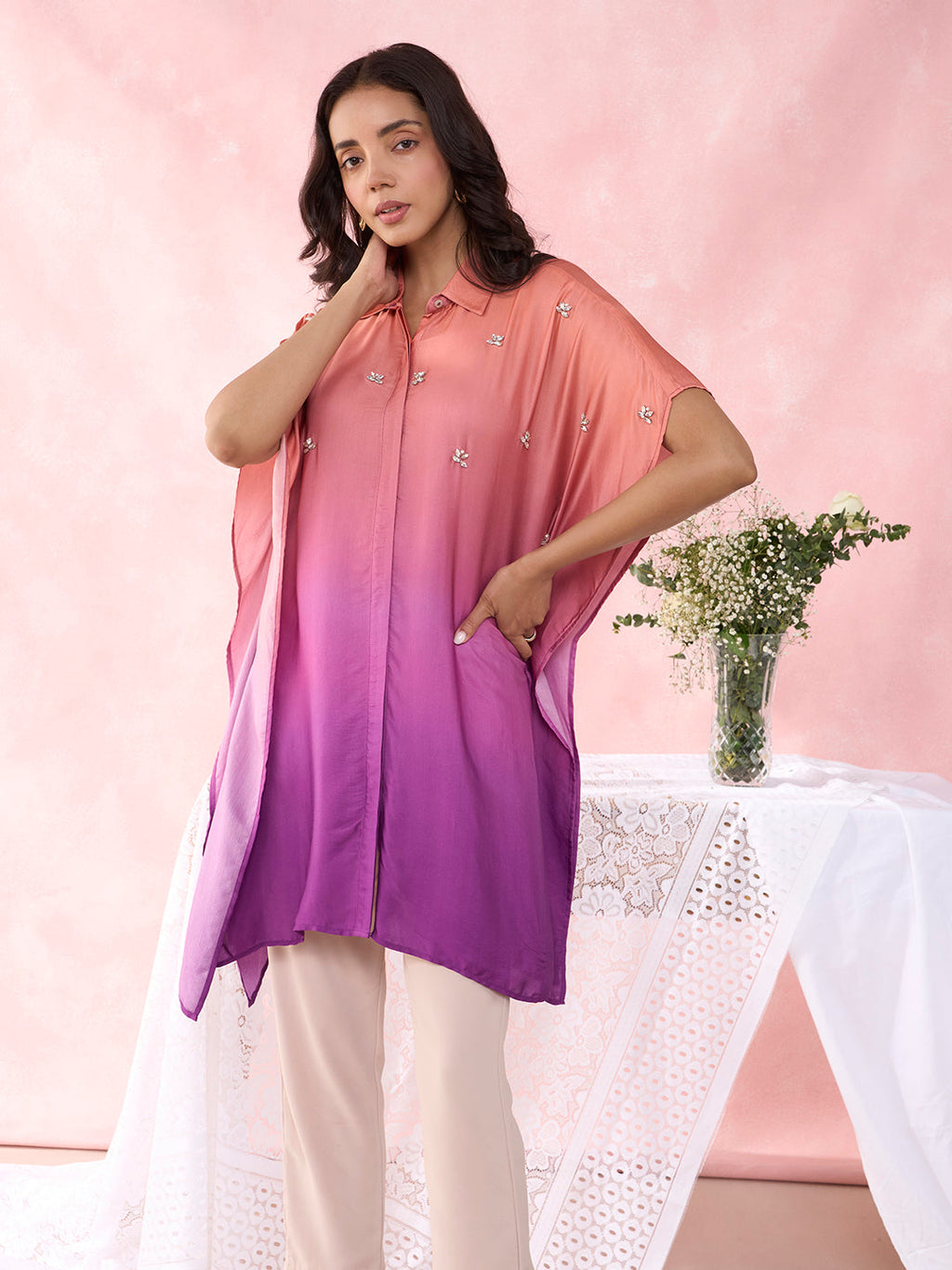 OMBRE PEACH PURPLE TAROL SHIRT