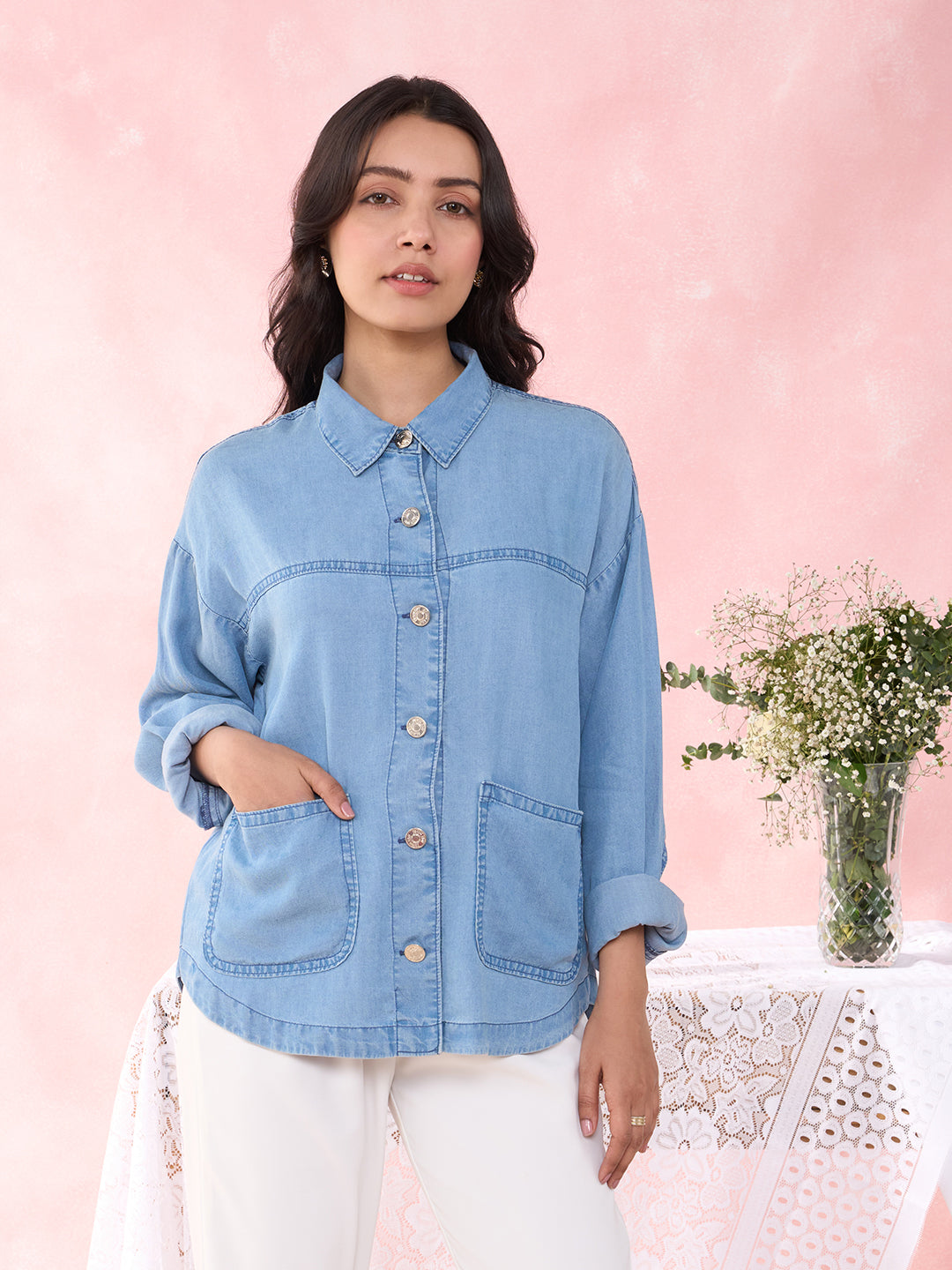 DENIM BLUE CABLE SHIRT