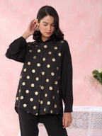 BLACK POLKA FOIL PROM SHIRT