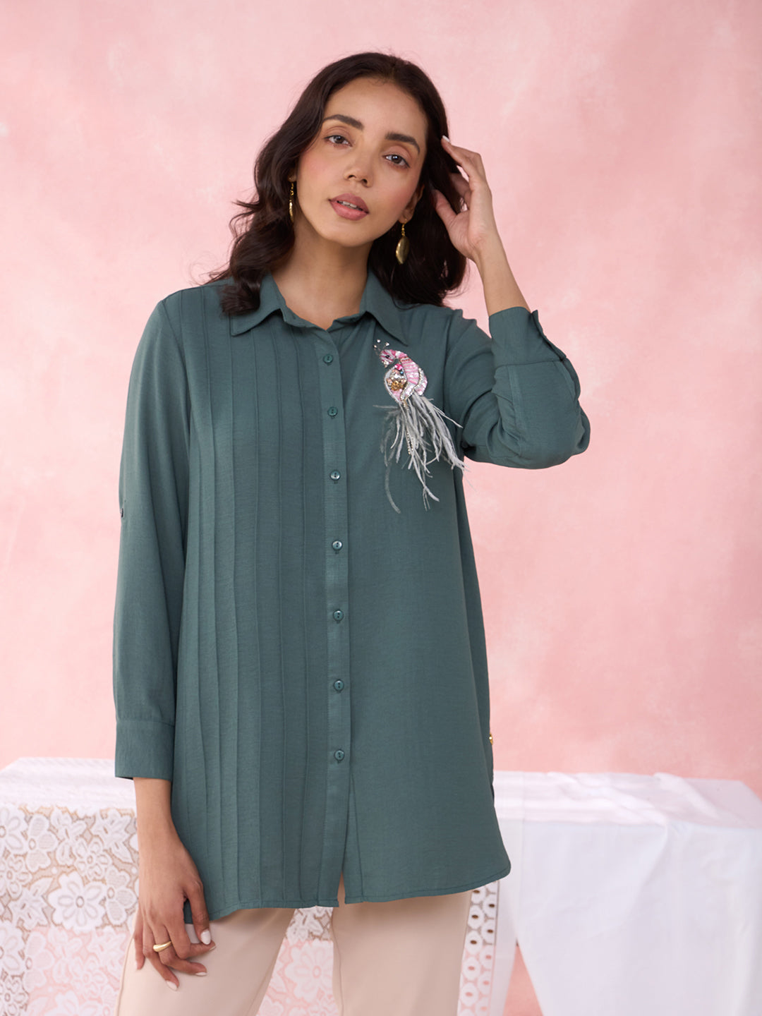 TEAL CREST ANCHOR SHIRT